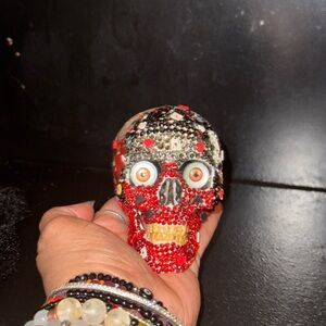 Crystal Encrusted Red Skull Decor